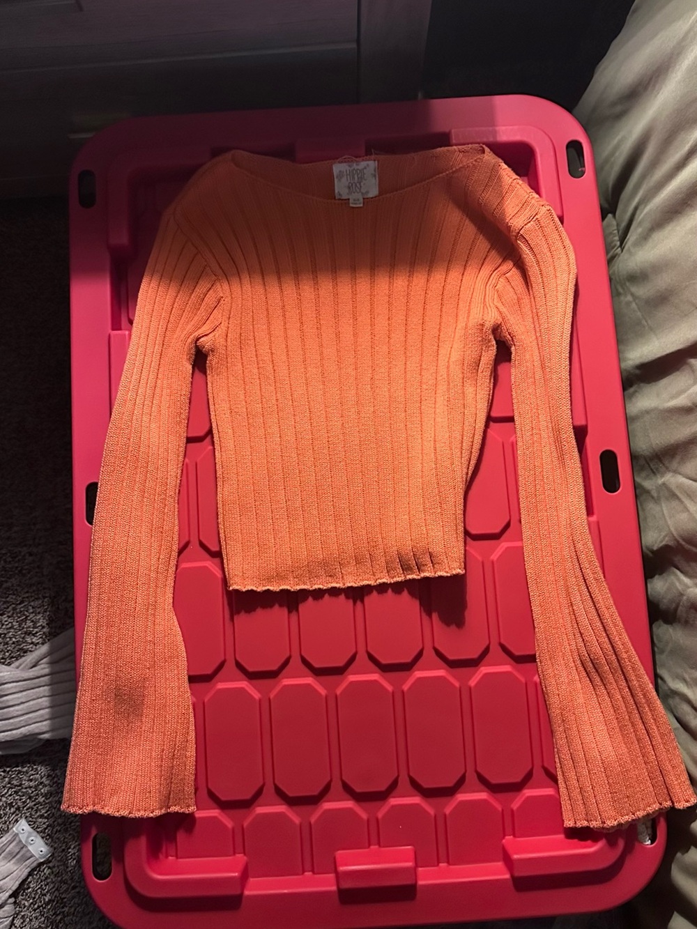 Ribbed Long-Sleeve Cropped Sweater - Orange